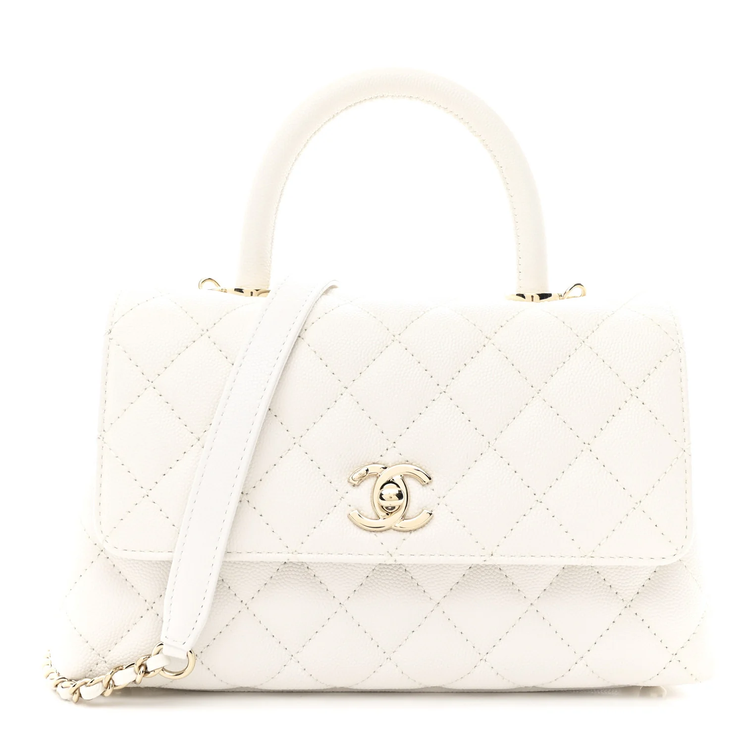 Caviar Quilted Mini Coco Handle Flap White