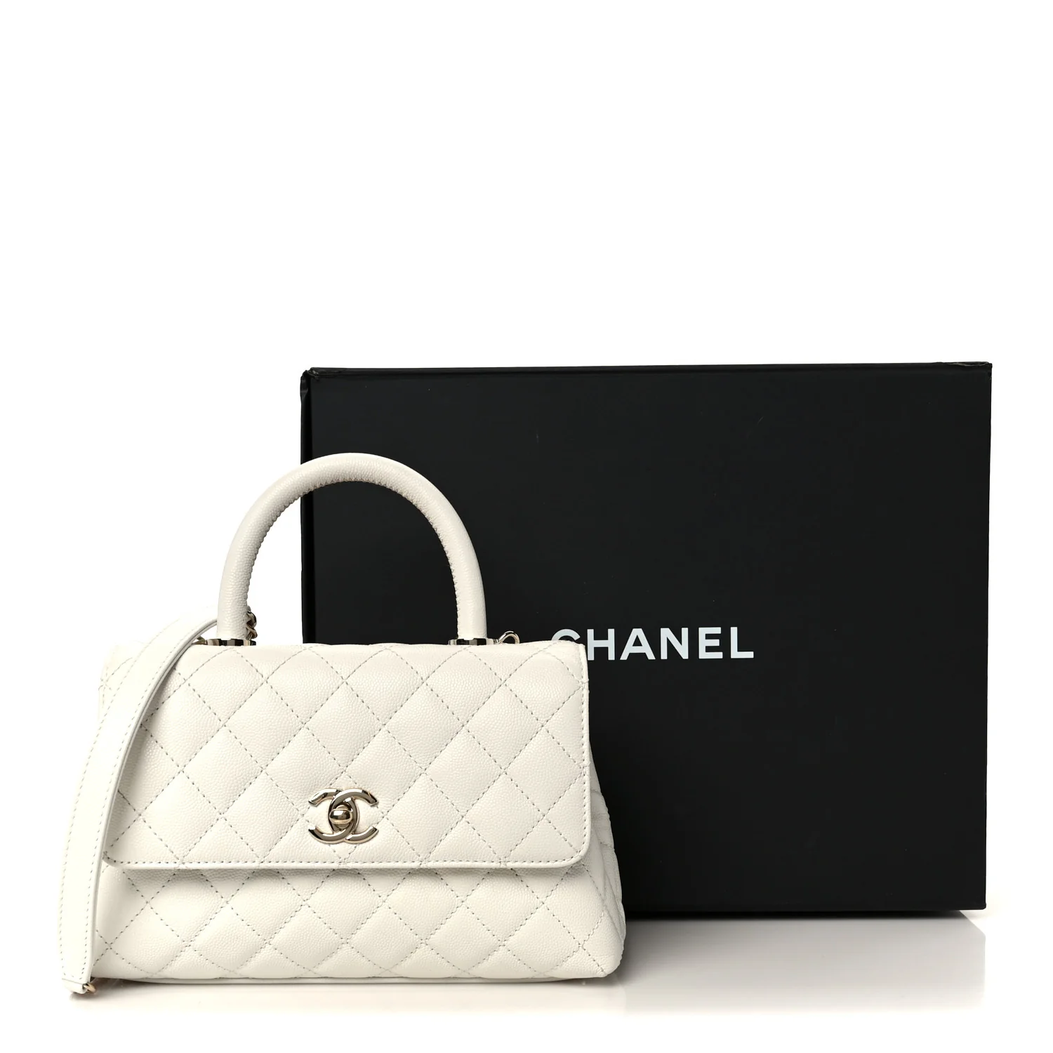 Caviar Quilted Mini Coco Handle Flap White - Image 12