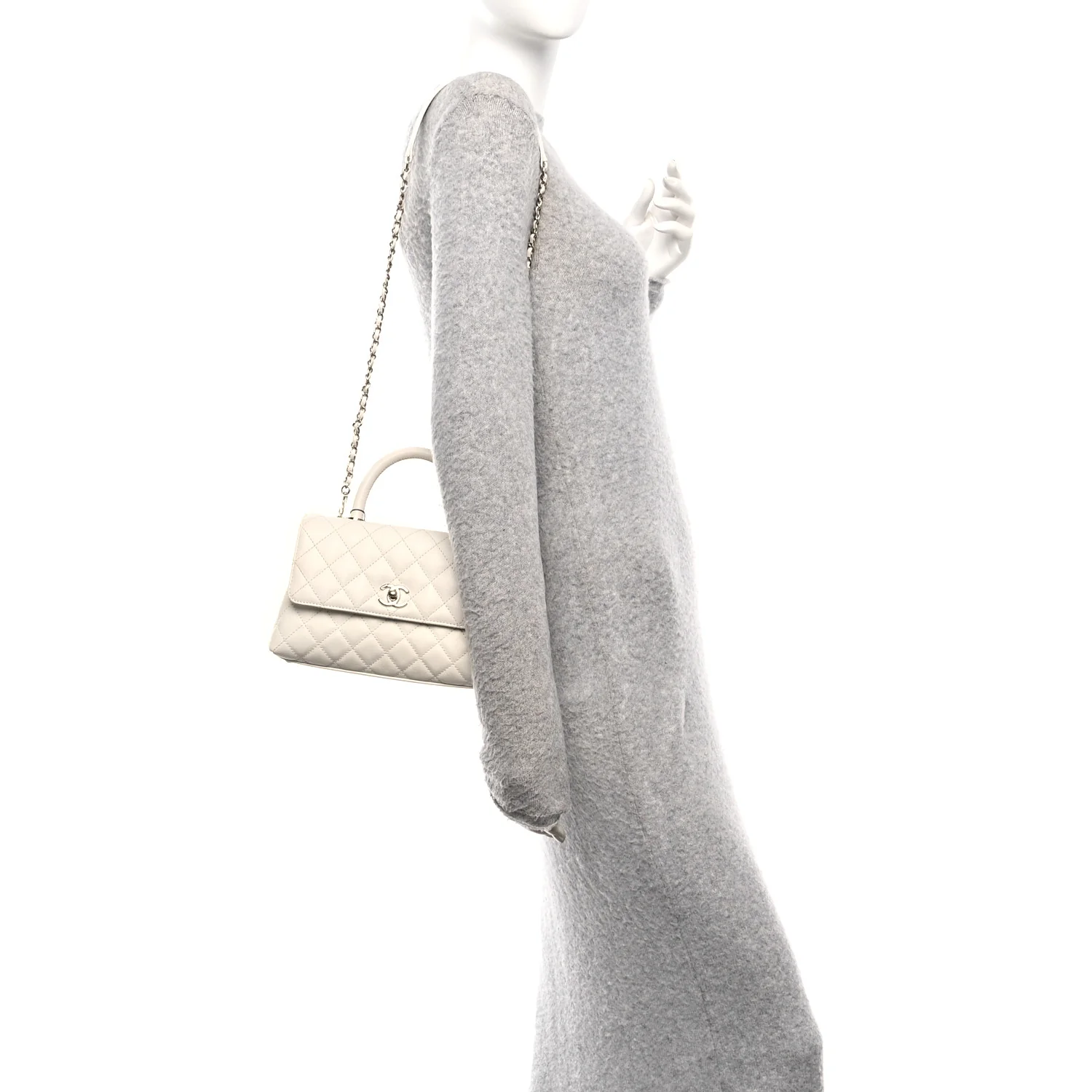 Caviar Quilted Mini Coco Handle Flap White - Image 2