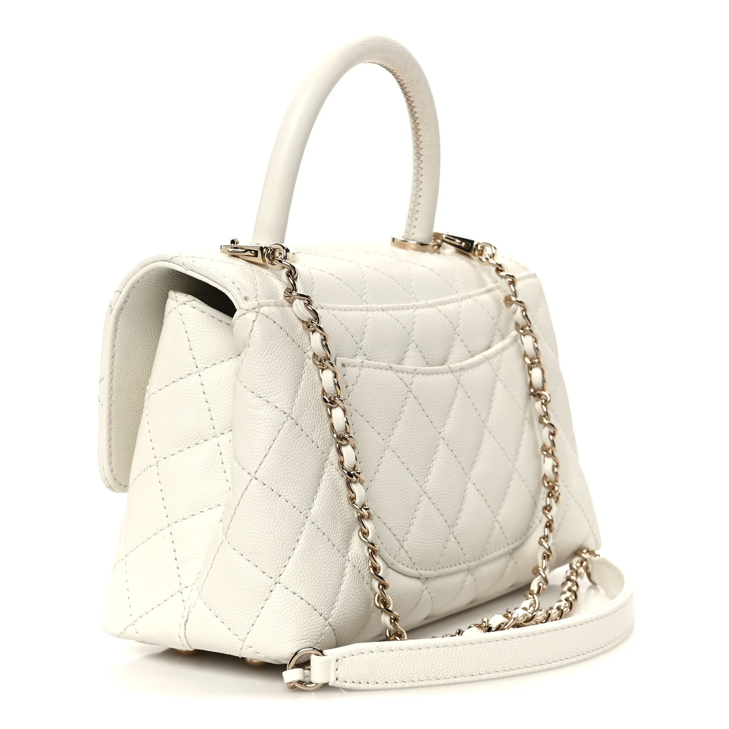 Caviar Quilted Mini Coco Handle Flap White - Image 3