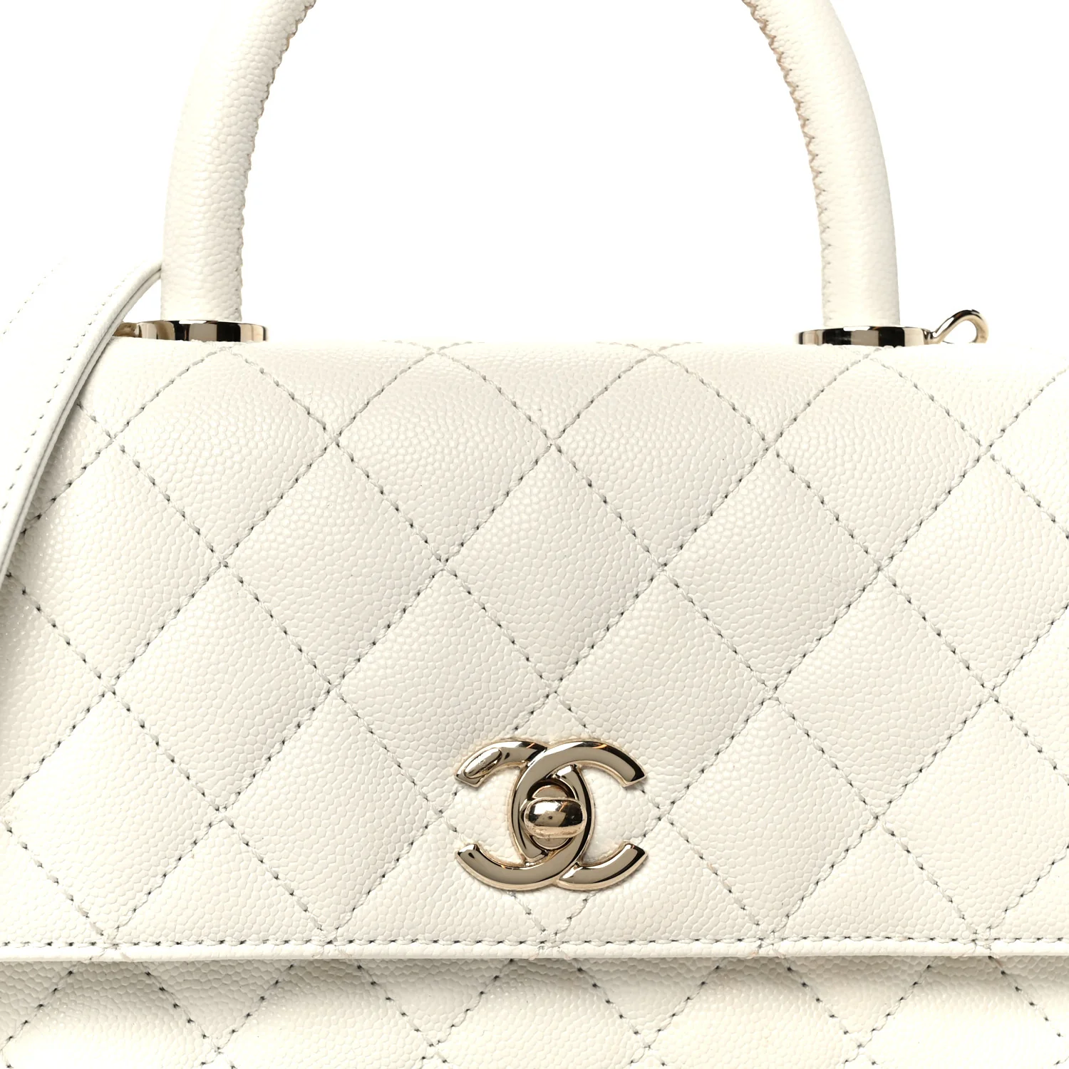 Caviar Quilted Mini Coco Handle Flap White - Image 9