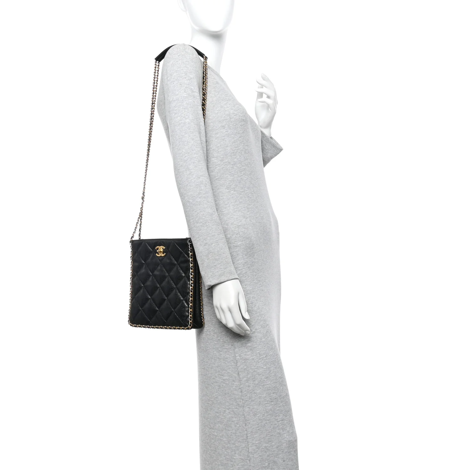 Caviar Quilted Mini Never Ending Chain Tote Black - Image 2
