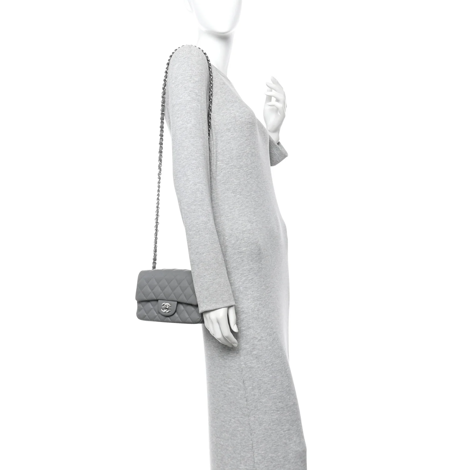 Caviar Quilted Mini Rectangular Flap Grey - Image 2