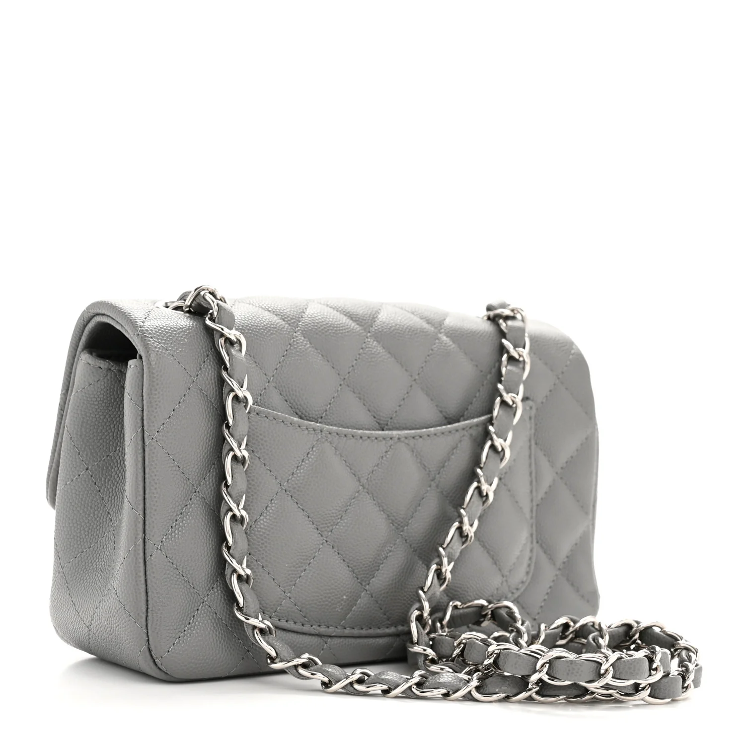 Caviar Quilted Mini Rectangular Flap Grey - Image 3