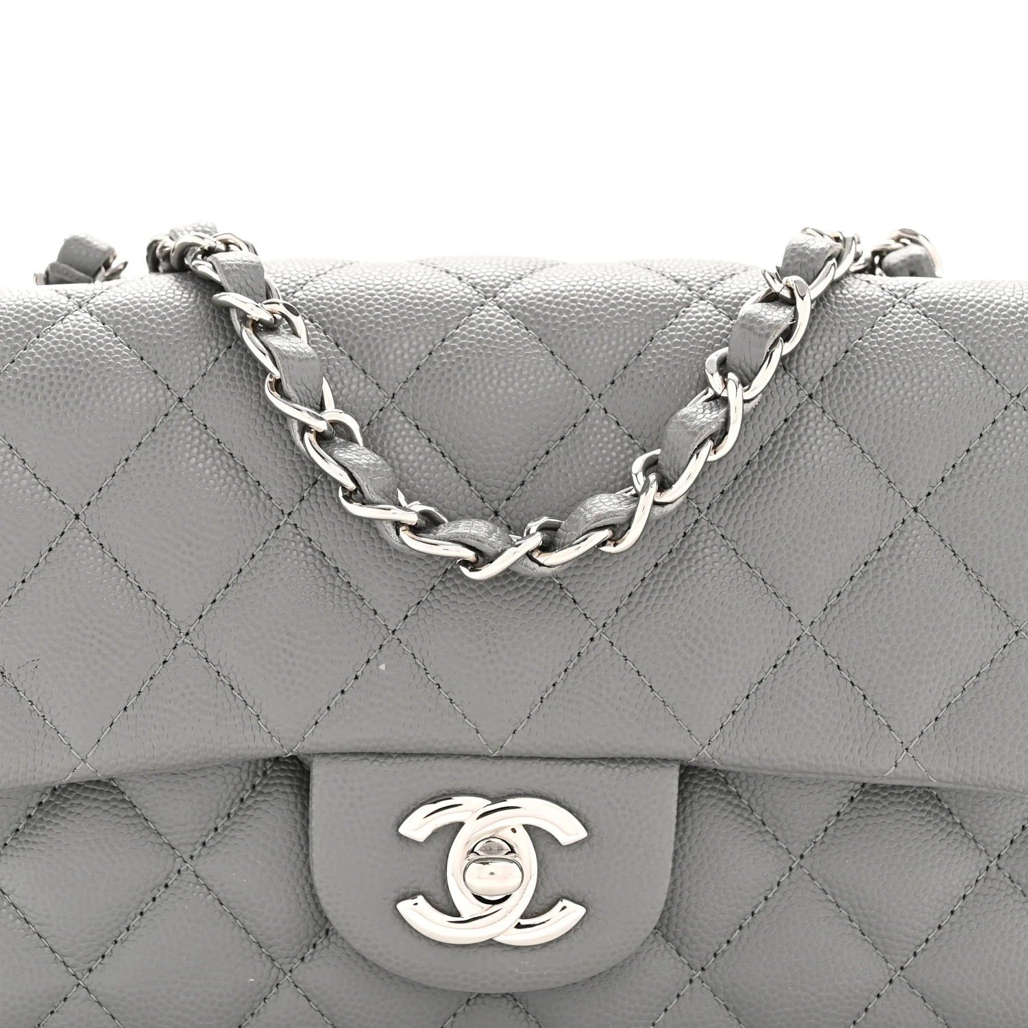 Caviar Quilted Mini Rectangular Flap Grey - Image 8