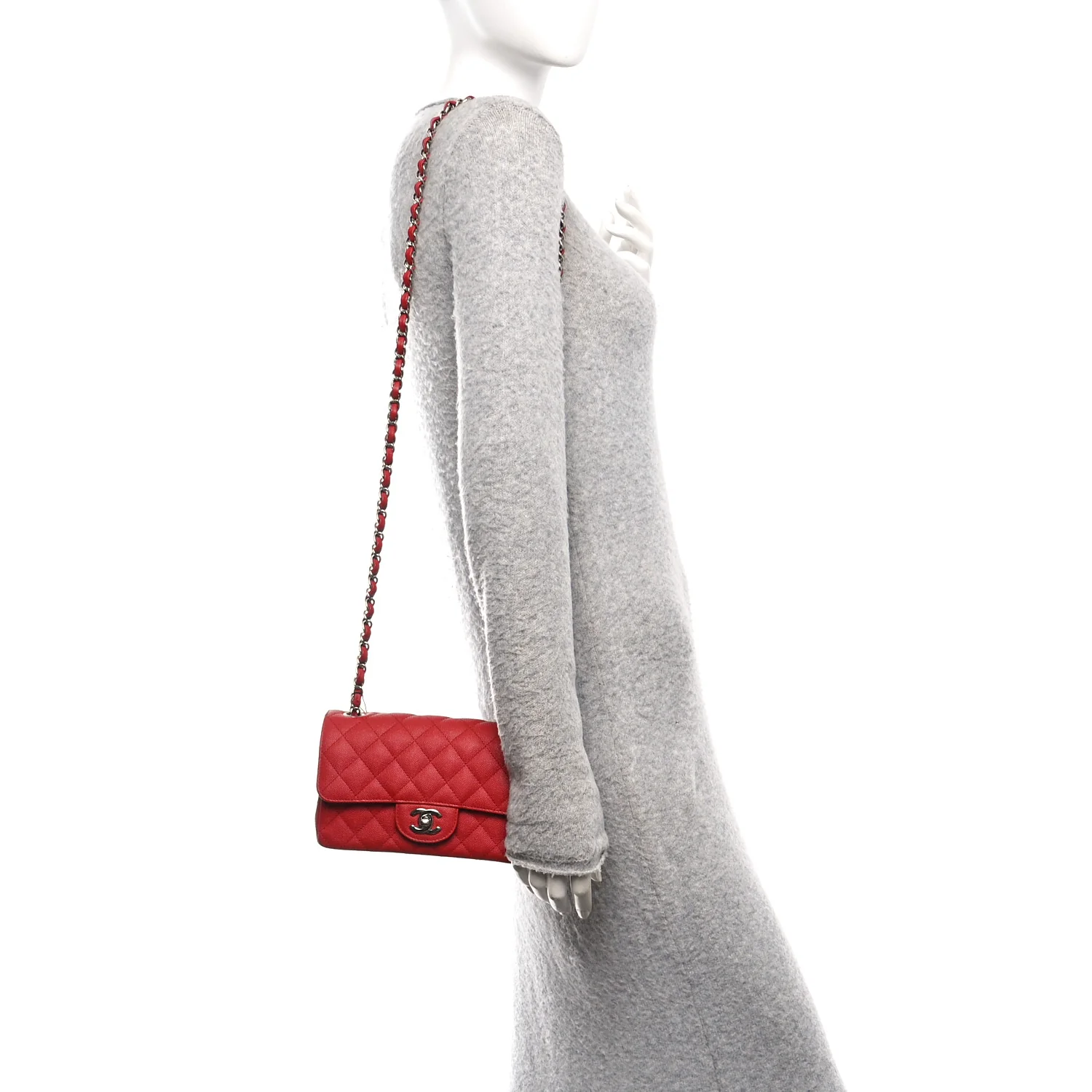 Caviar Quilted Mini Rectangular Flap Red - Image 2