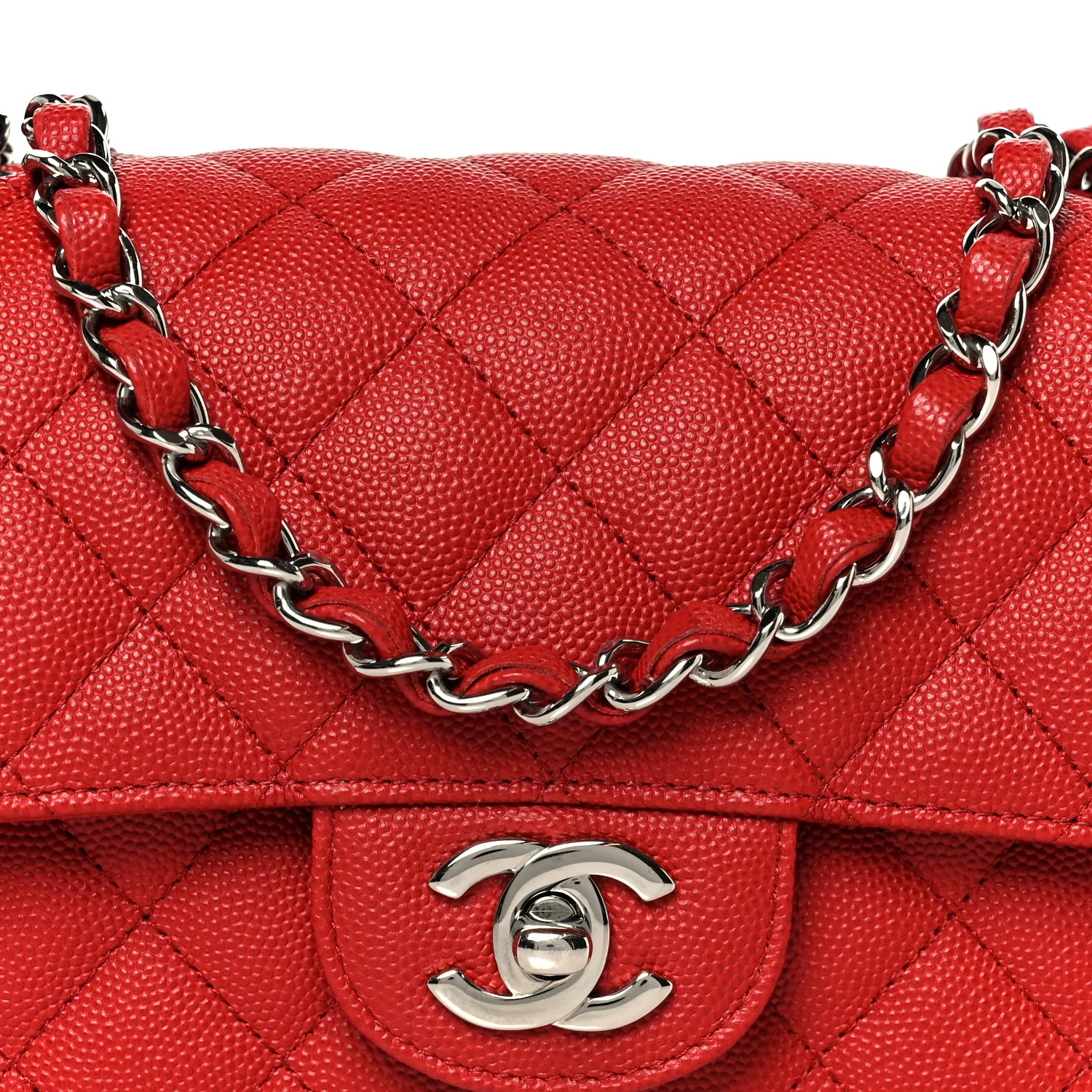 Caviar Quilted Mini Rectangular Flap Red - Image 8