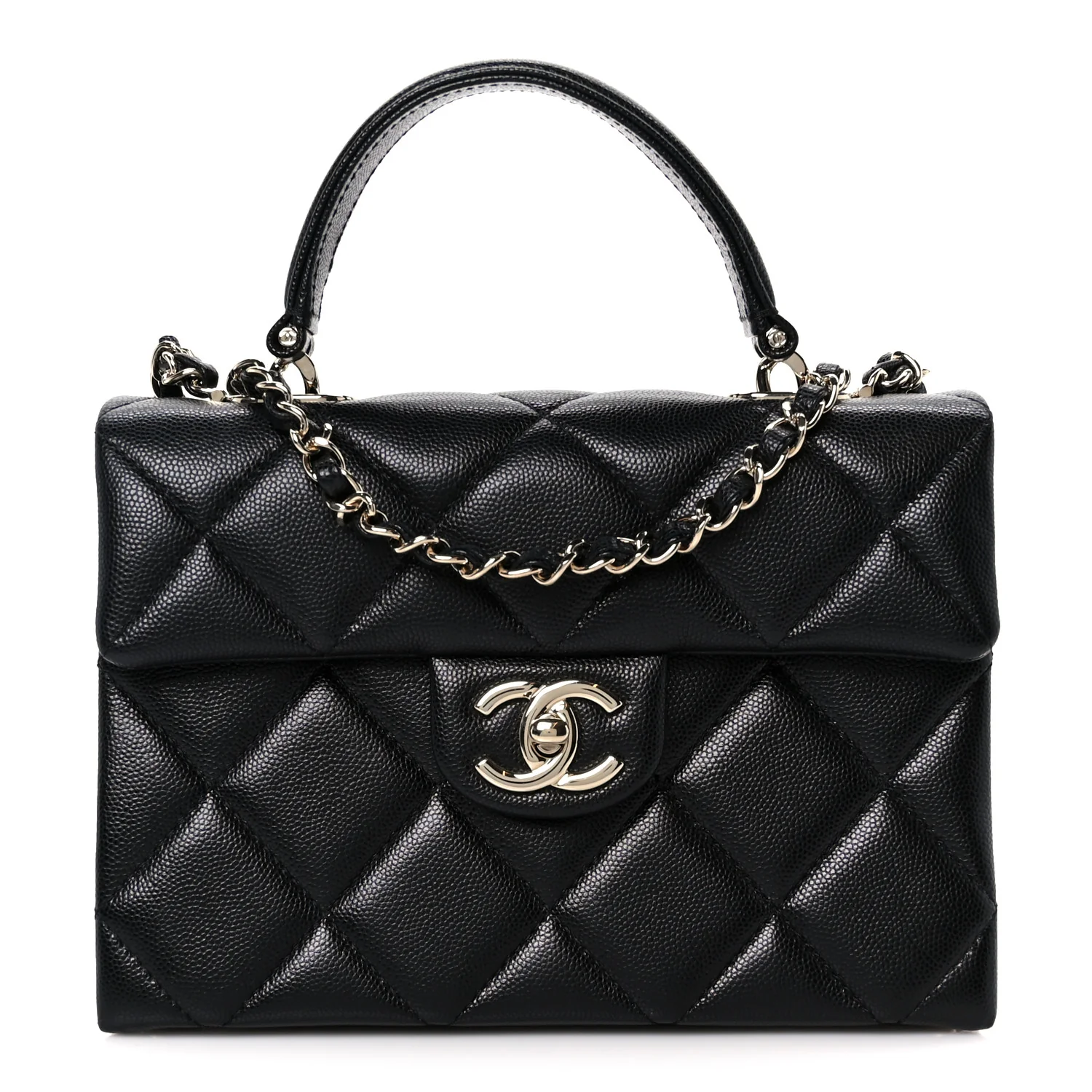 Caviar Quilted Mini Retro Twist Top Handle Flap Black