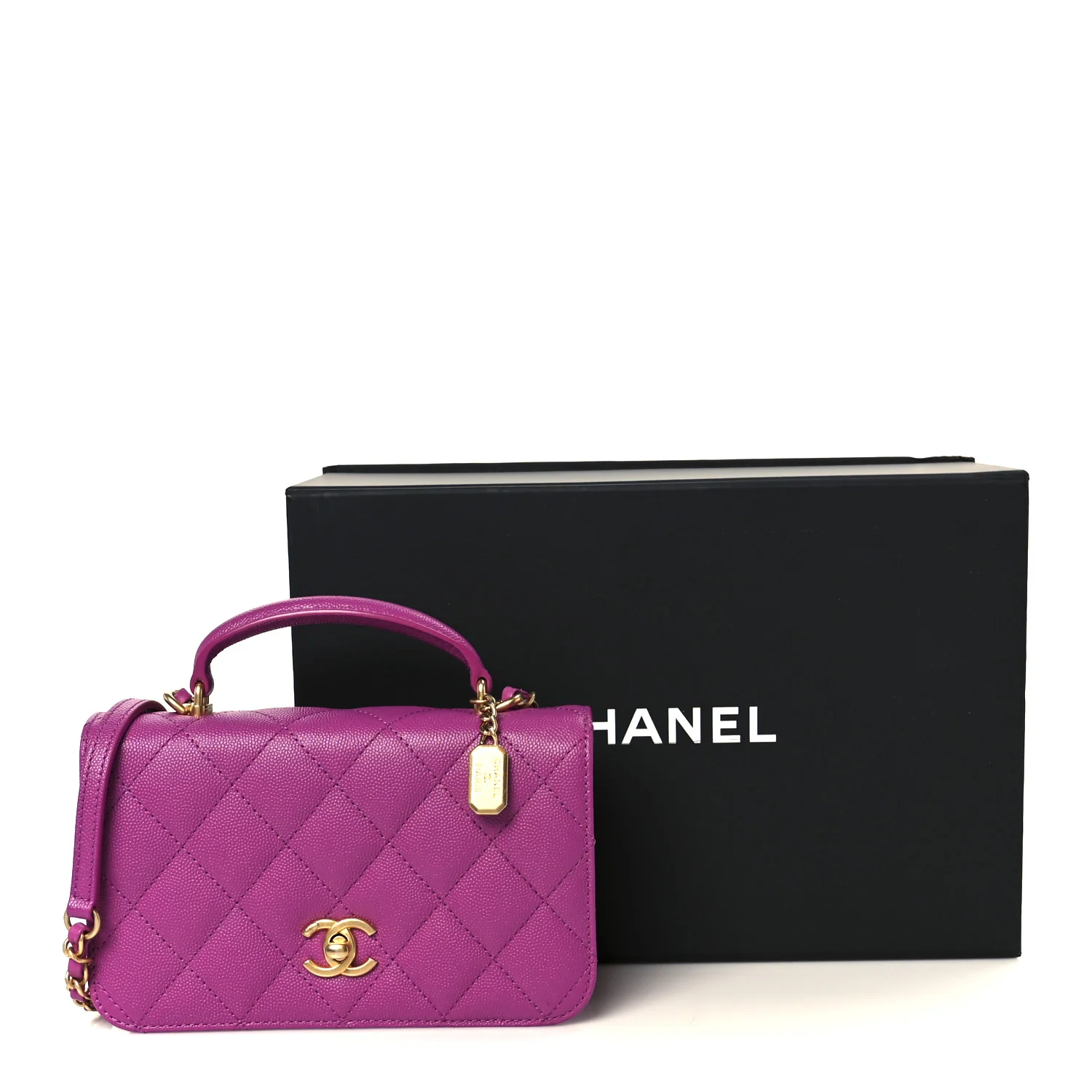 Caviar Quilted Mini Top Handle Flap Dark Pink - Image 12