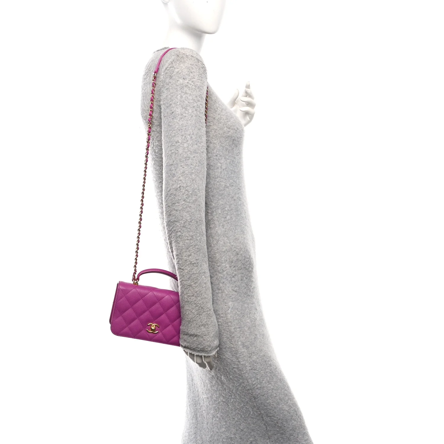 Caviar Quilted Mini Top Handle Flap Dark Pink - Image 2