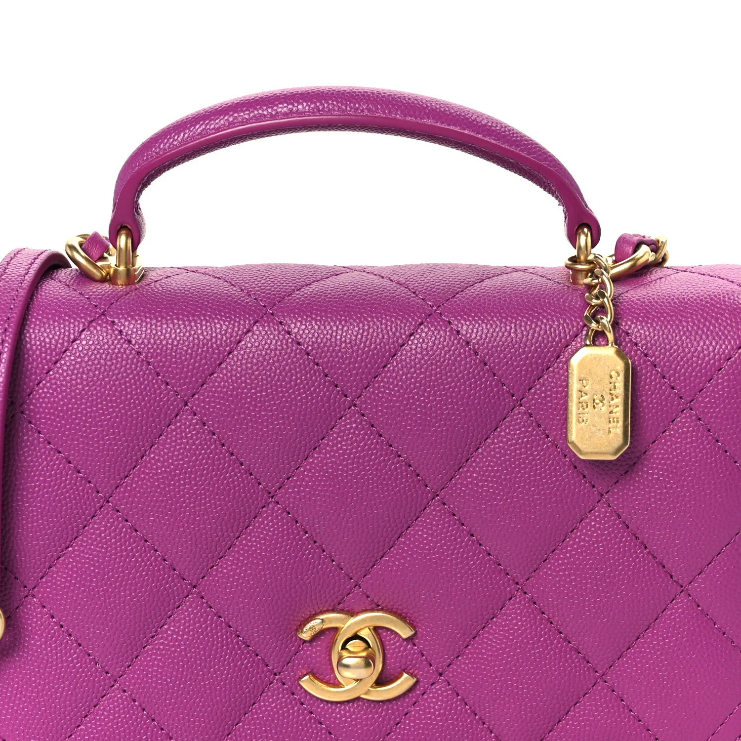 Caviar Quilted Mini Top Handle Flap Dark Pink - Image 9
