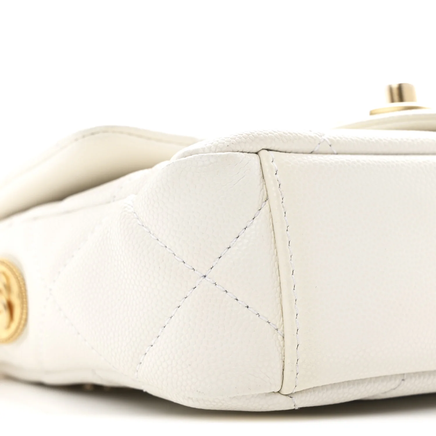 Caviar Quilted Mini Twist Your Buttons Flap White - Image 9