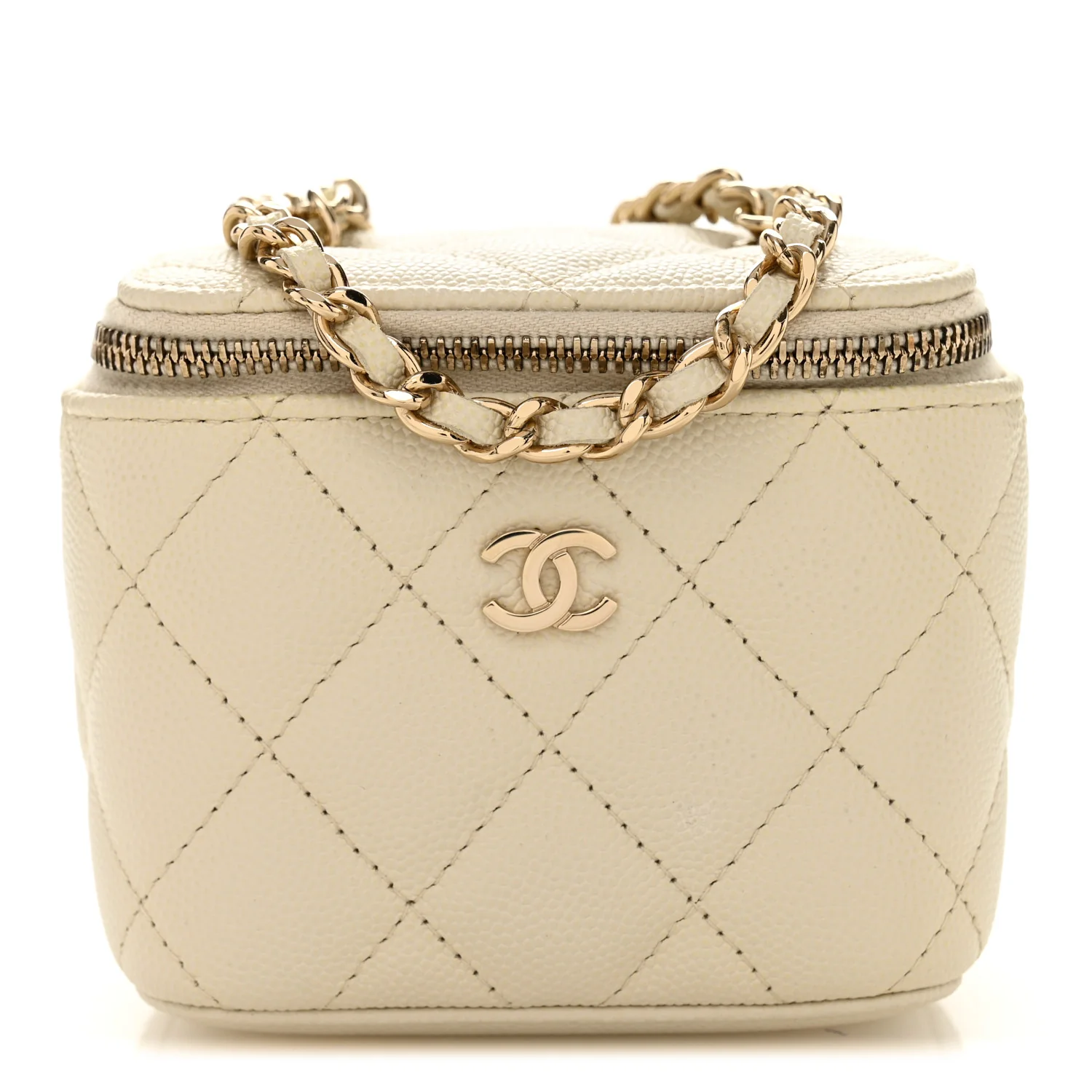 Caviar Quilted Mini Vanity Case With Chain White