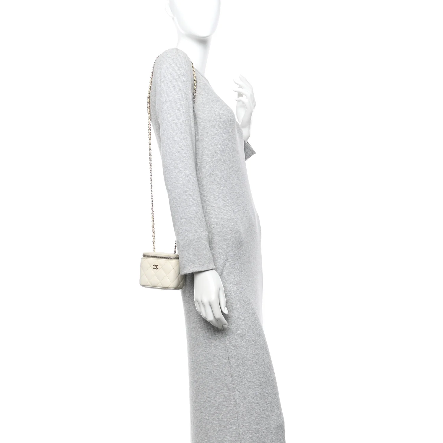 Caviar Quilted Mini Vanity Case With Chain White - Image 2