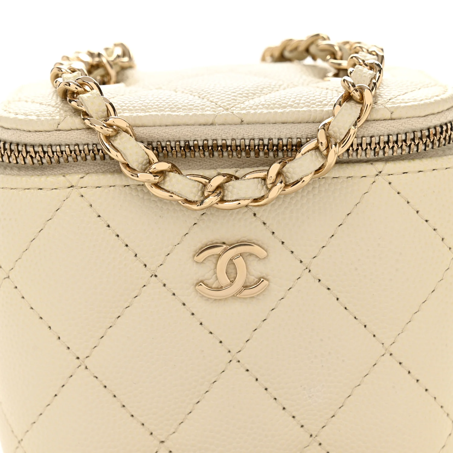 Caviar Quilted Mini Vanity Case With Chain White - Image 8