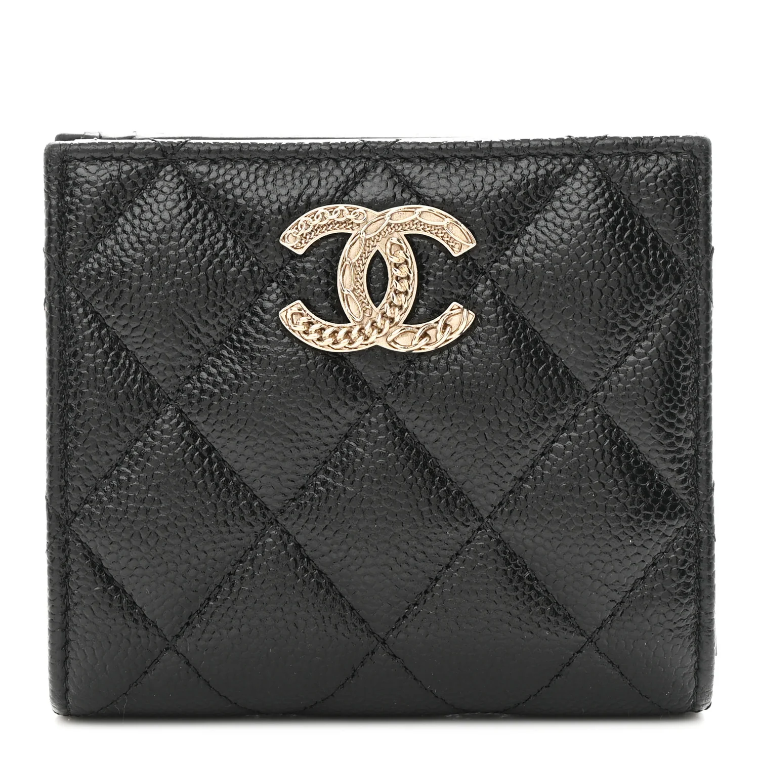 Caviar Quilted Multi Chain CC Compact Bifold Wallet Black