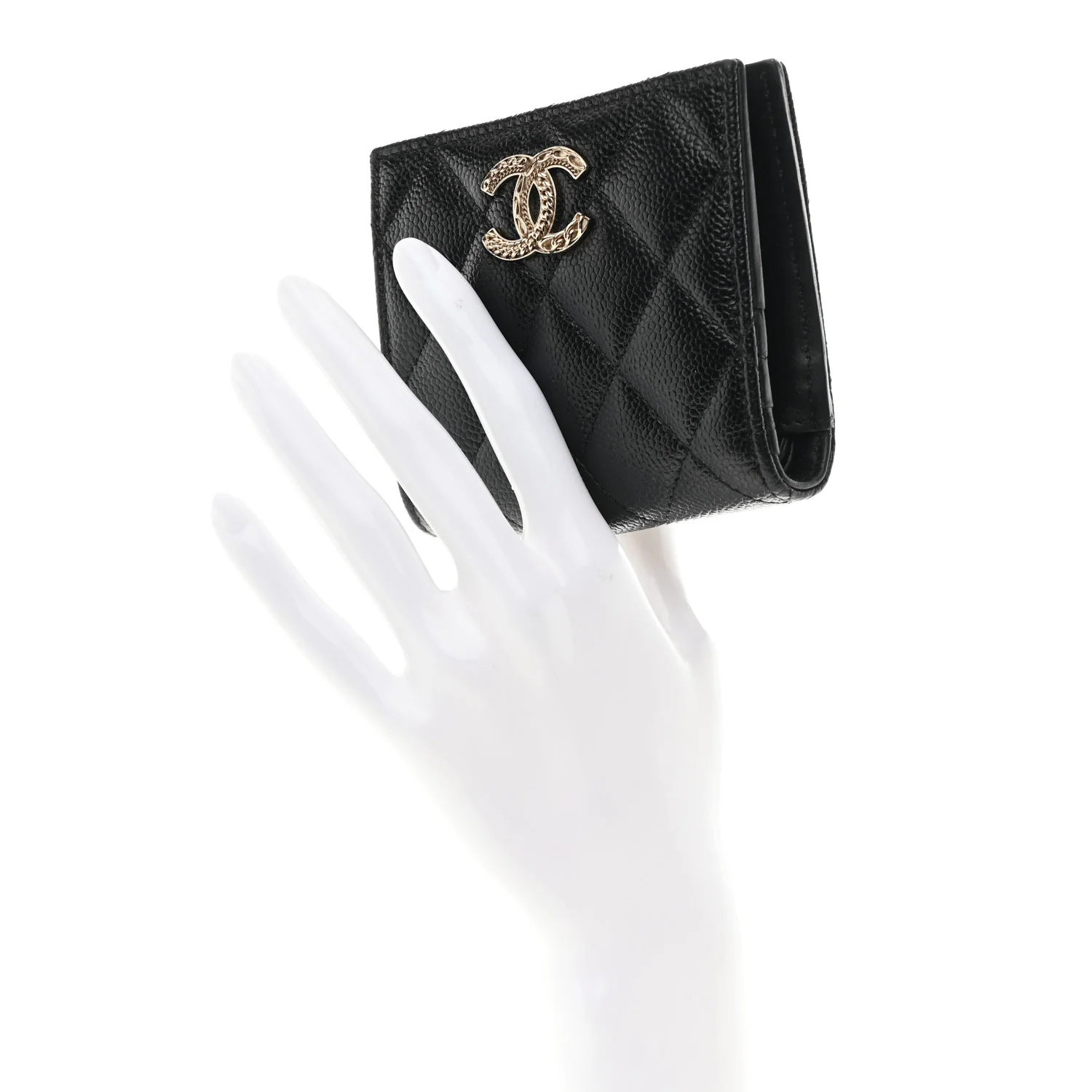Caviar Quilted Multi Chain CC Compact Bifold Wallet Black - Image 2