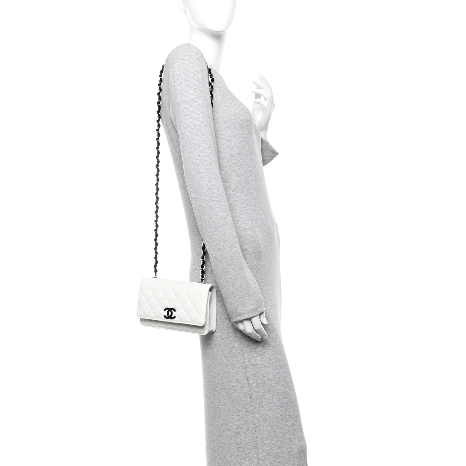 Caviar Quilted My Everything Wallet On Chain WOC White - Image 2