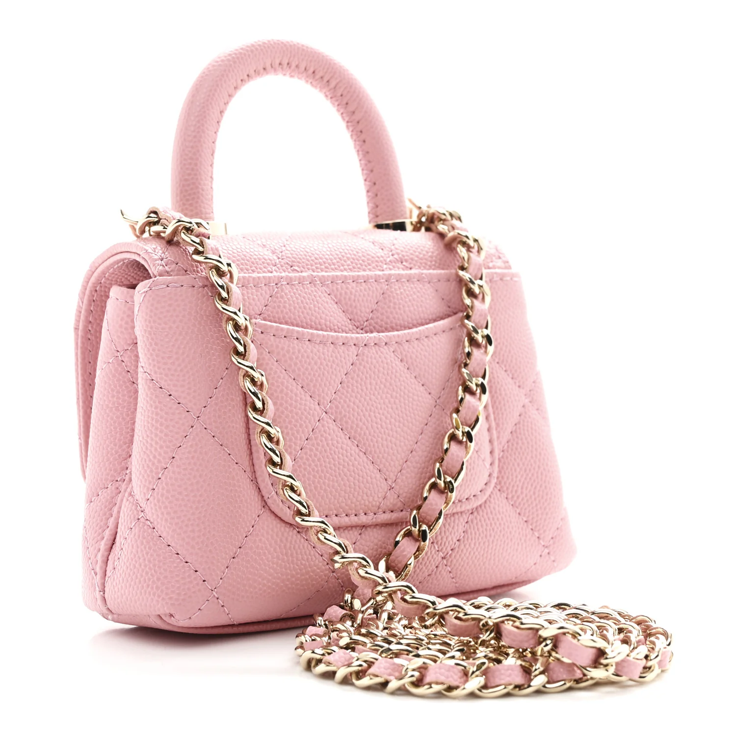 Caviar Quilted Nano Coco Handle Clutch With Chain Pink - Image 3