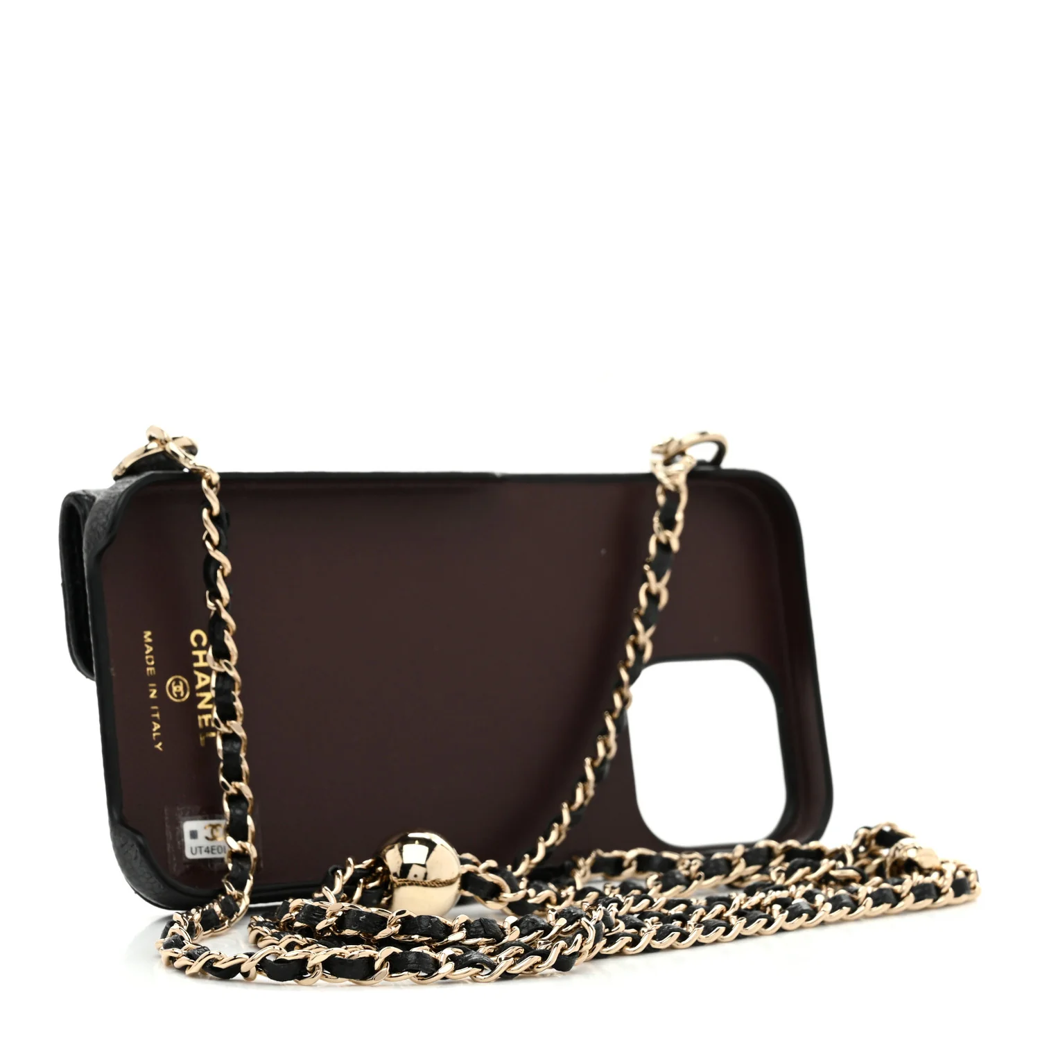 Caviar Quilted Pearl Crush iPhone XII Pro Max Holder With Chain Black - Image 3
