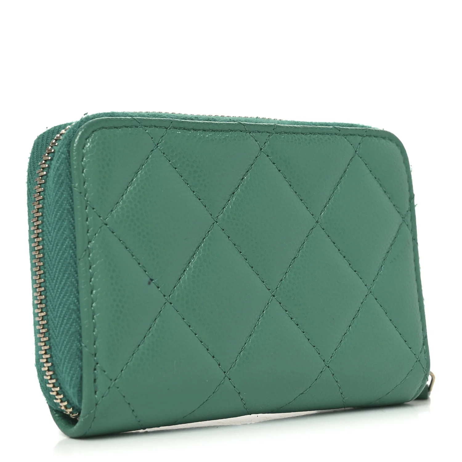 Caviar Quilted Perforated CC Zip Coin Purse Green - Image 3