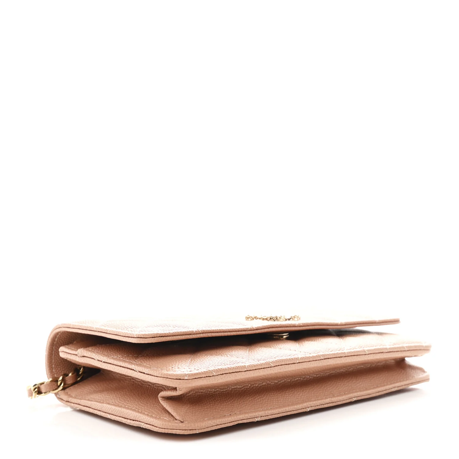 Caviar Quilted Perforated Metal CC Wallet On Chain WOC Beige - Image 4