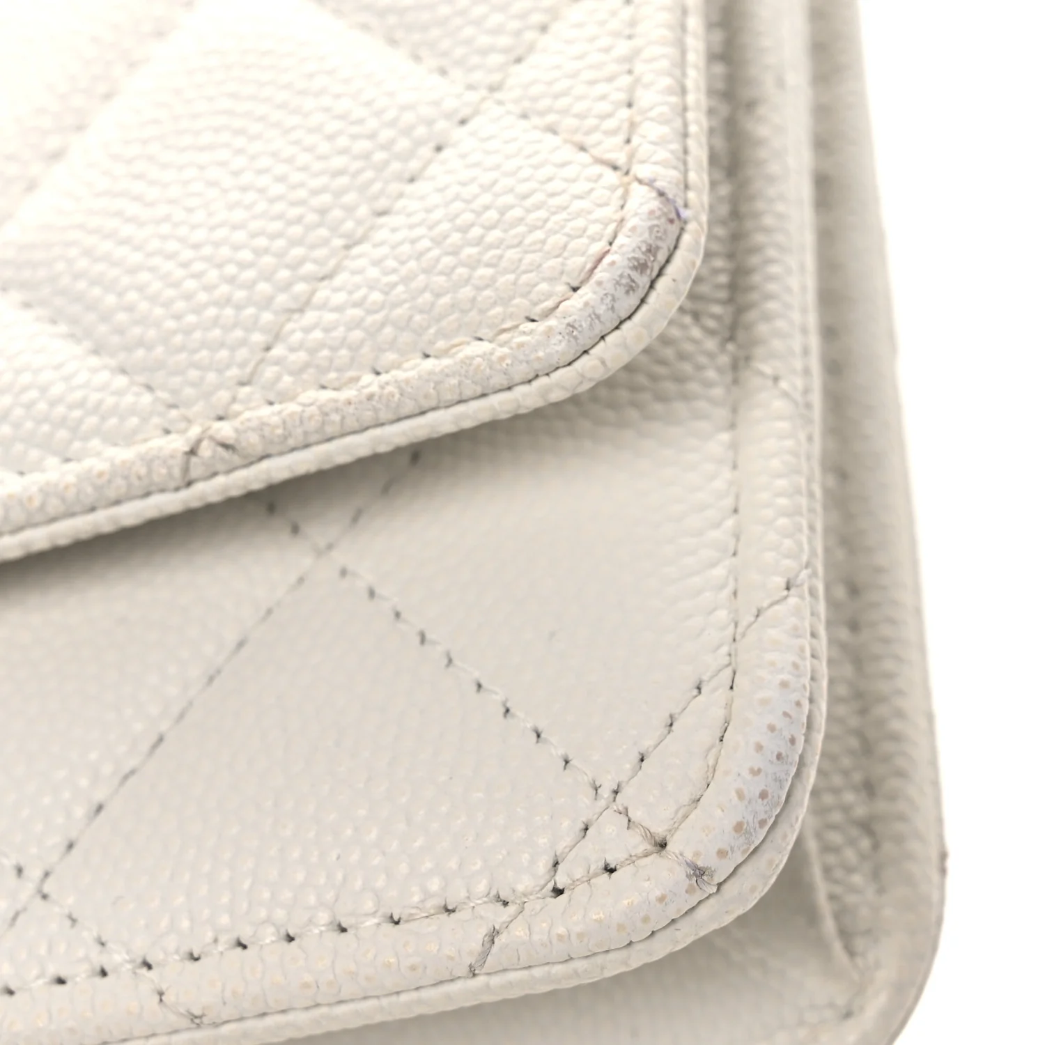 Caviar Quilted Perforated Metal CC Wallet On Chain WOC White - Image 12