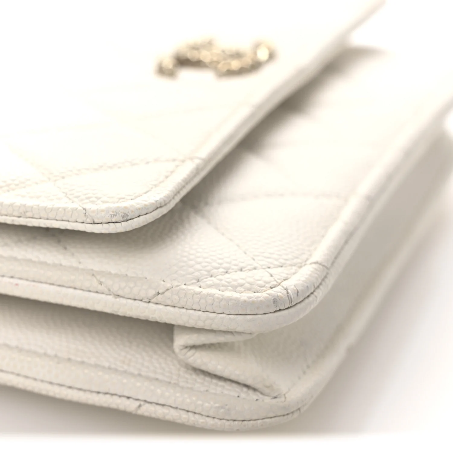 Caviar Quilted Perforated Metal CC Wallet On Chain WOC White - Image 14