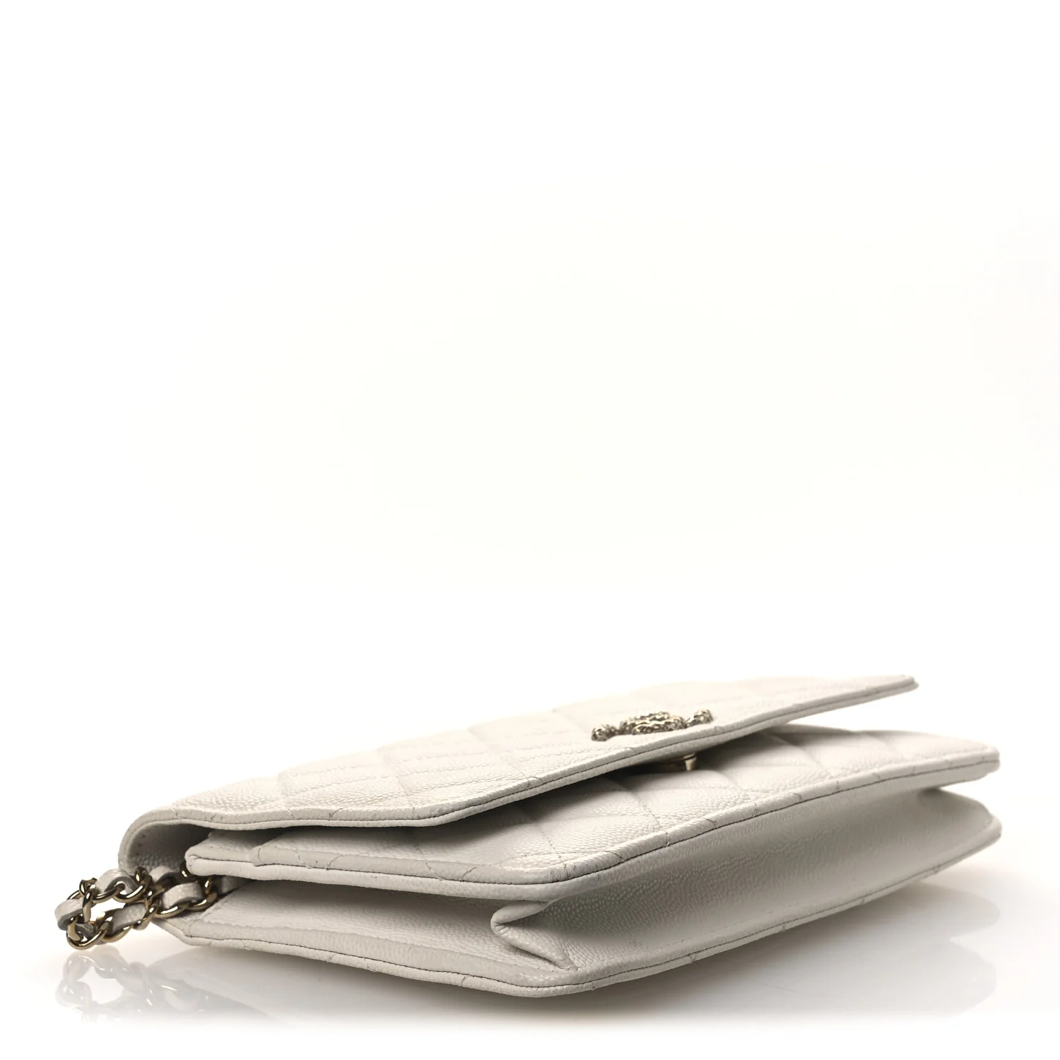 Caviar Quilted Perforated Metal CC Wallet On Chain WOC White - Image 4