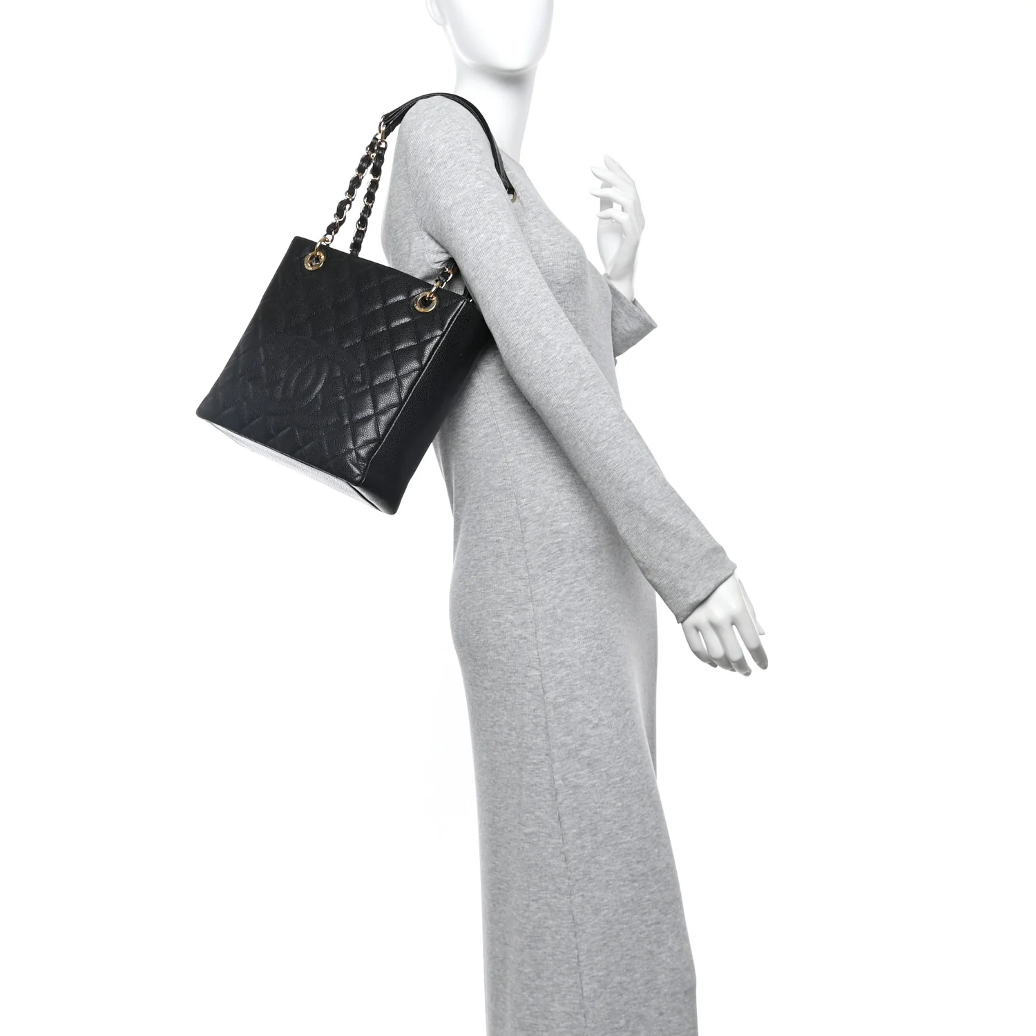Caviar Quilted Petit Shopping Tote PST Black - Image 2