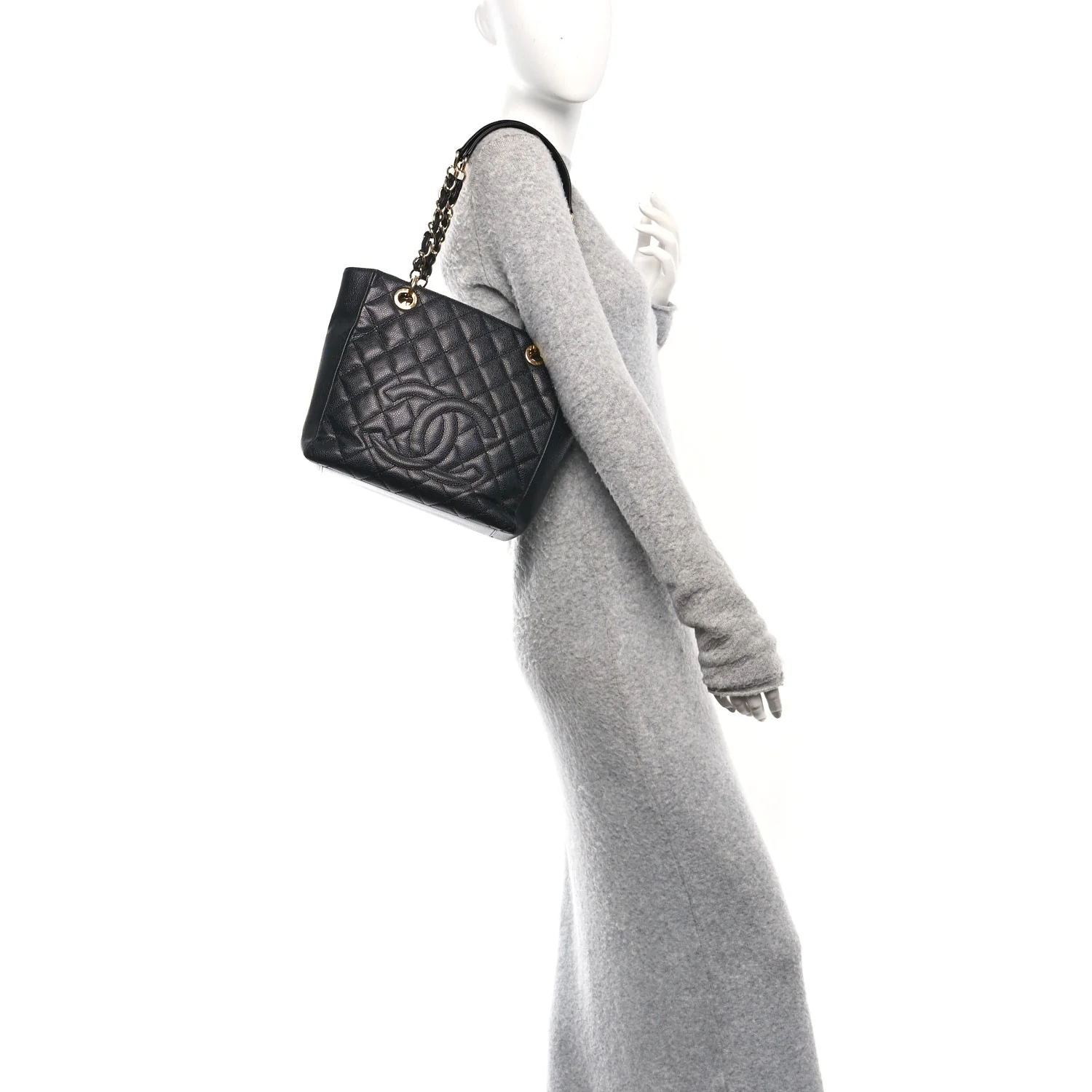 Caviar Quilted Petit Shopping Tote PST Black - Image 2
