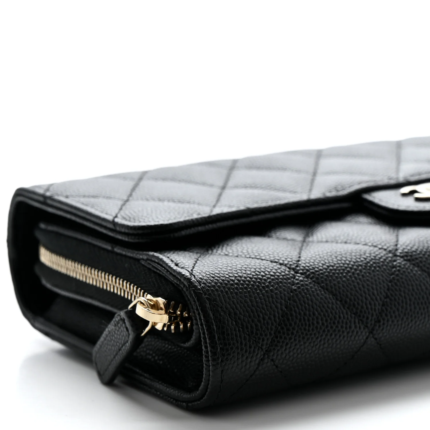 Caviar Quilted Phone Holder Wallet on Removable Chain Black - Image 11