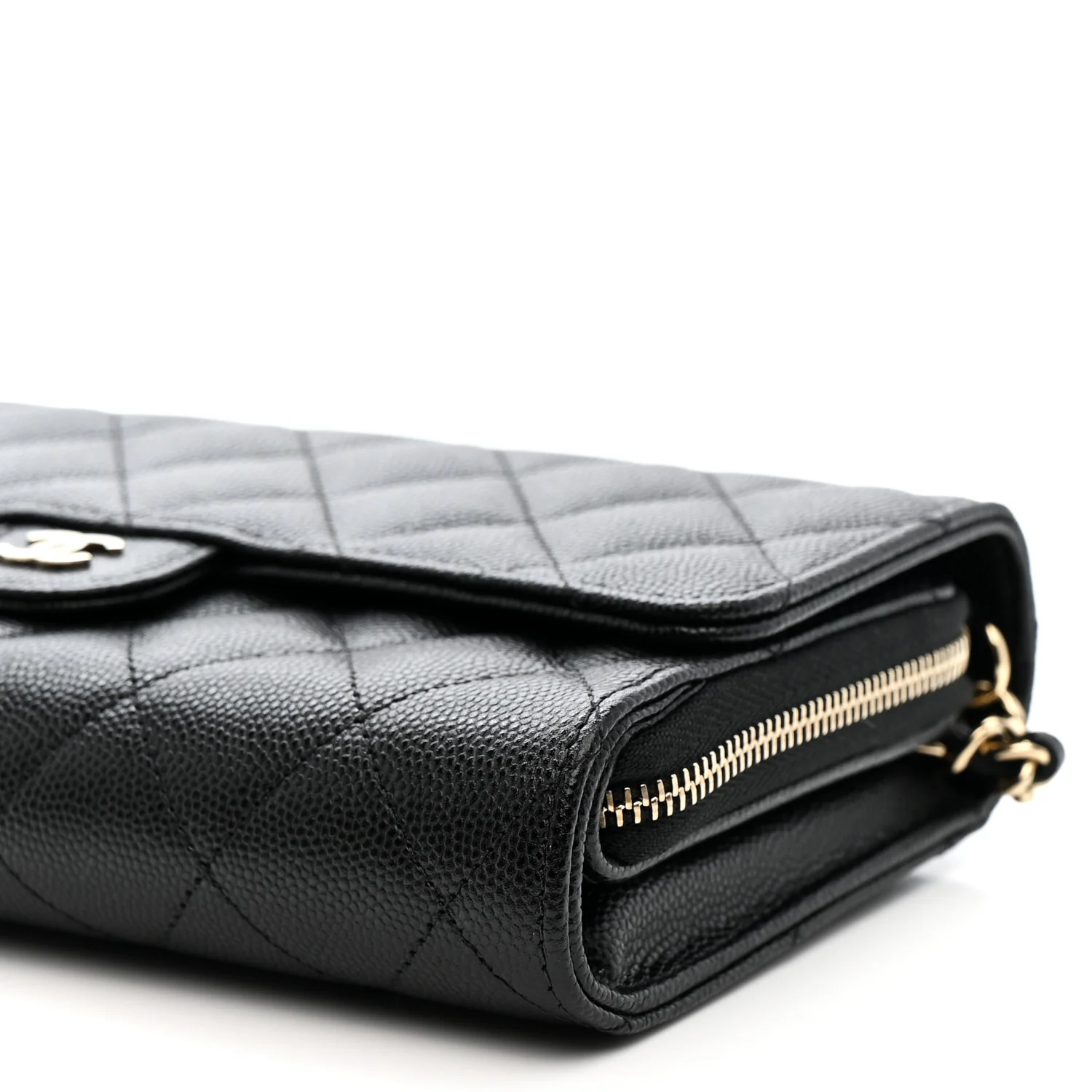 Caviar Quilted Phone Holder Wallet on Removable Chain Black - Image 12