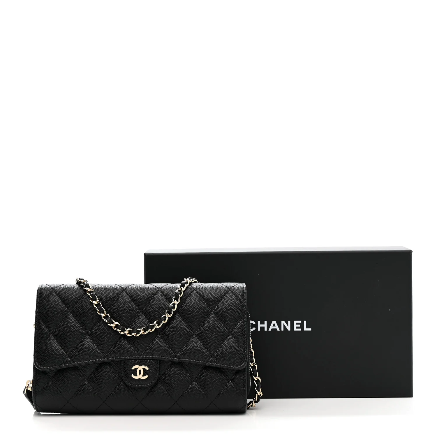 Caviar Quilted Phone Holder Wallet on Removable Chain Black - Image 13