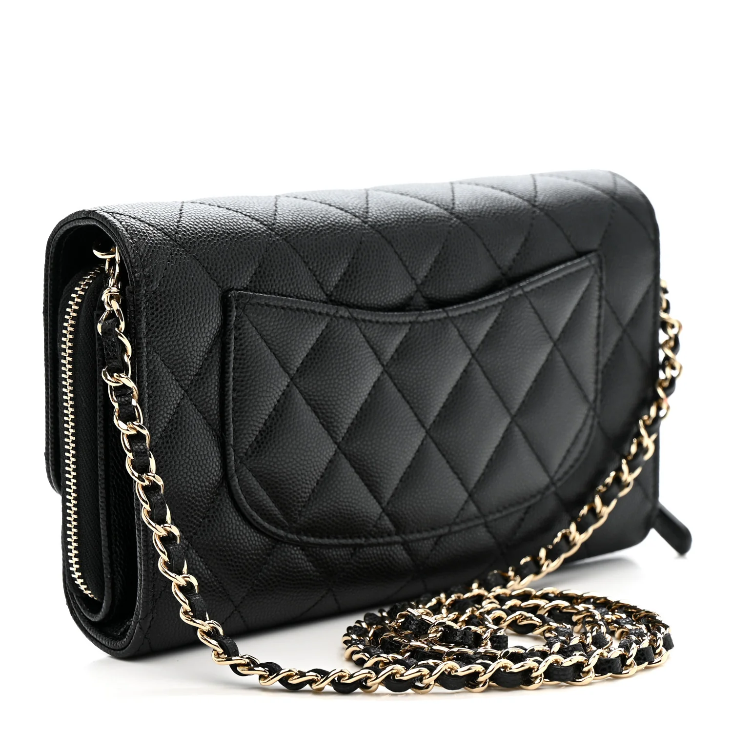 Caviar Quilted Phone Holder Wallet on Removable Chain Black - Image 3