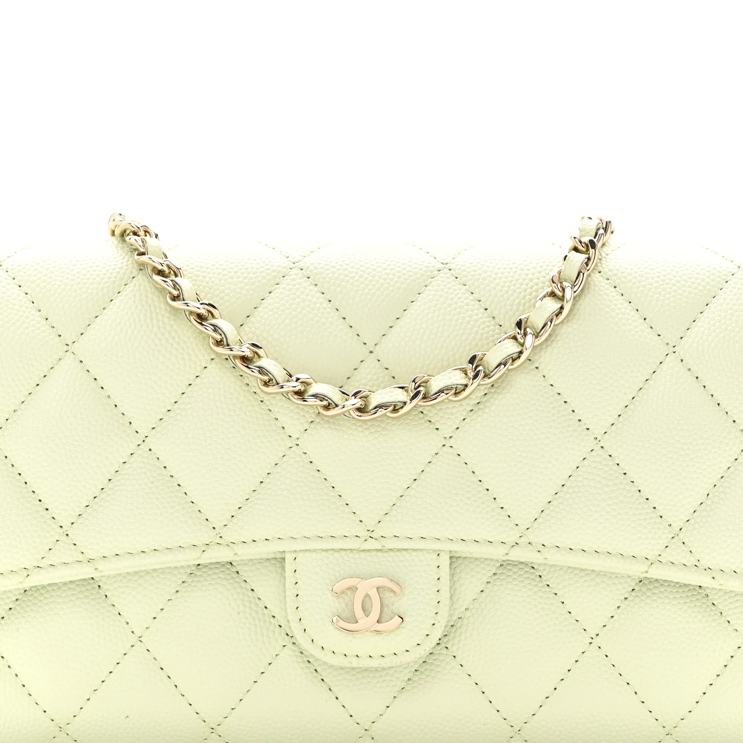 Caviar Quilted Phone Holder Wallet on Removable Chain Light Green - Image 10
