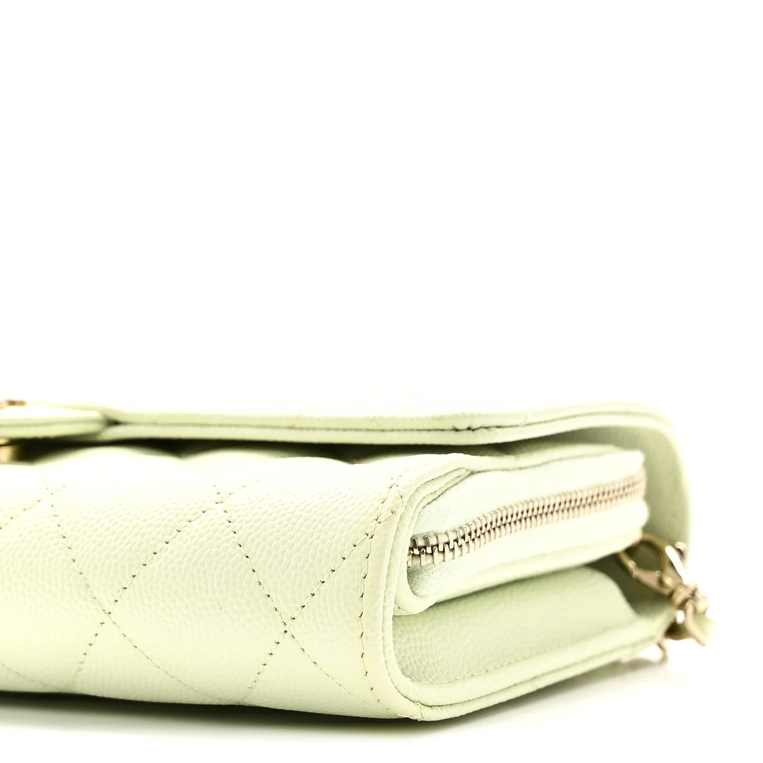 Caviar Quilted Phone Holder Wallet on Removable Chain Light Green - Image 12