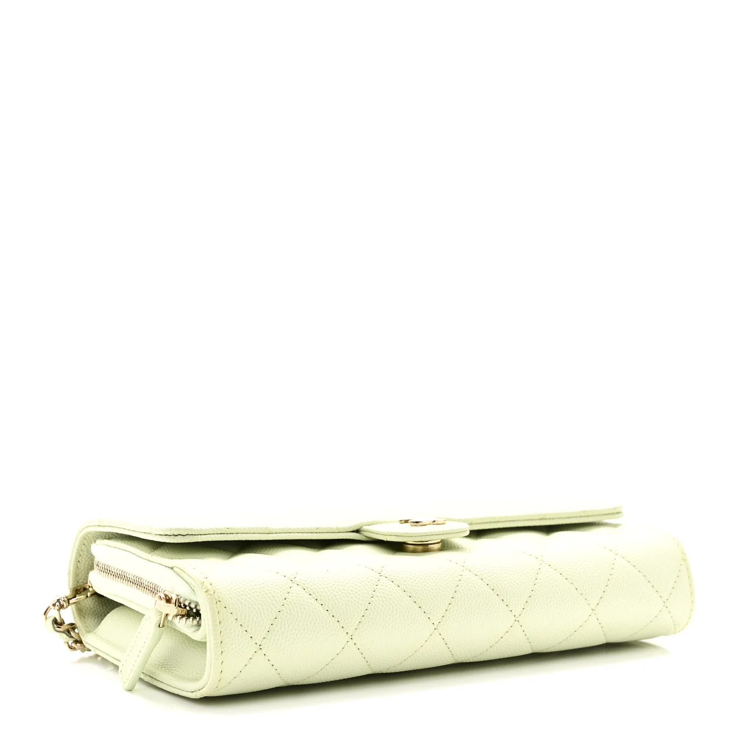 Caviar Quilted Phone Holder Wallet on Removable Chain Light Green - Image 5