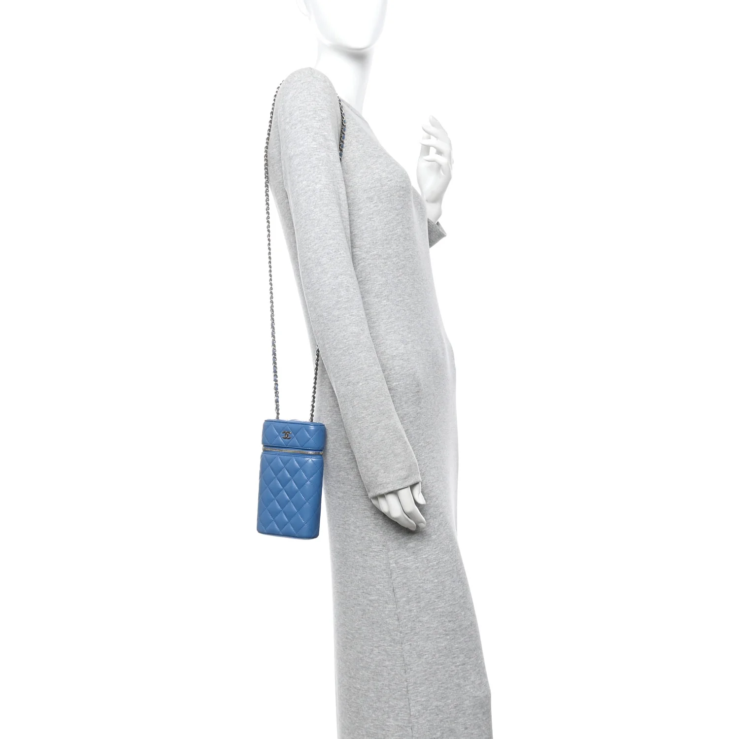 Caviar Quilted Phone Holder With Chain Blue - Image 2