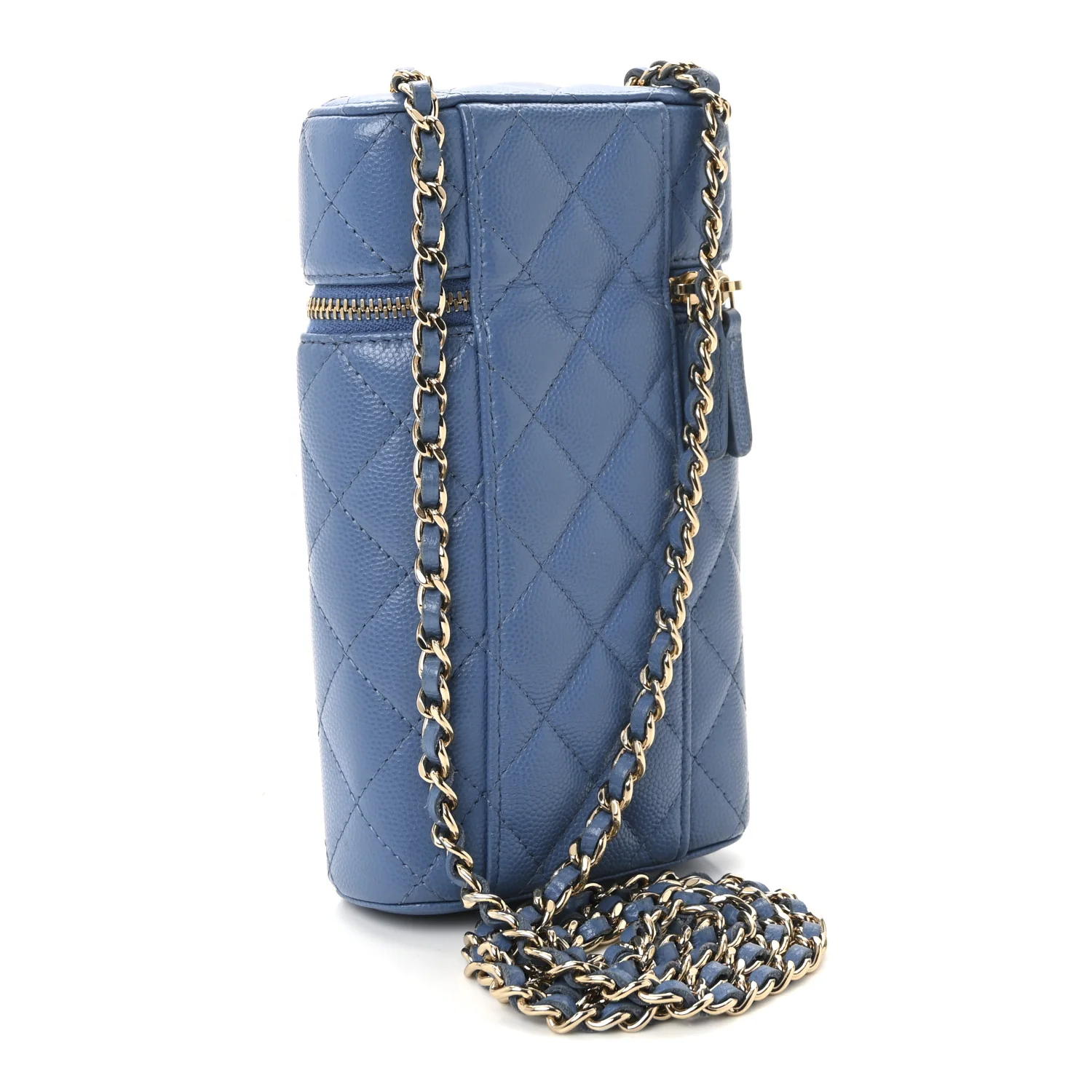 Caviar Quilted Phone Holder With Chain Blue - Image 3
