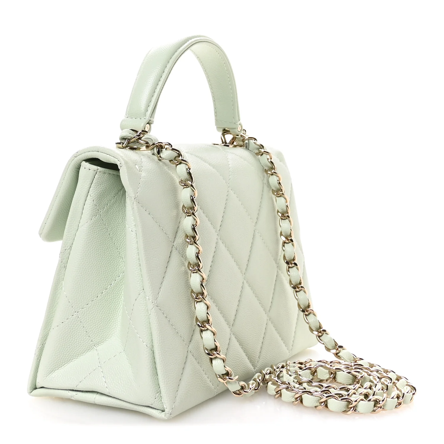 Caviar Quilted Retro Medium Twist Top Handle Clutch Light Green - Image 3