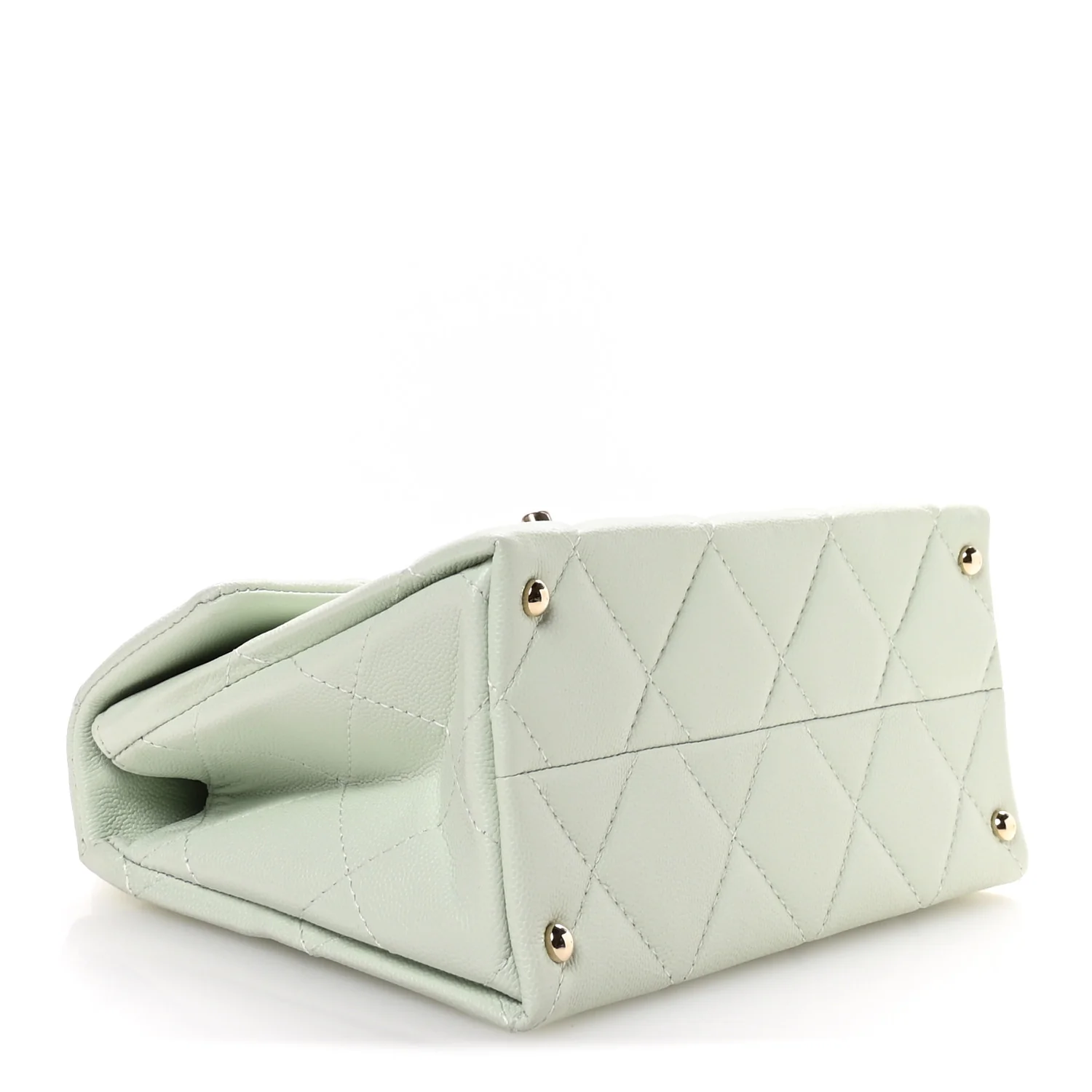 Caviar Quilted Retro Medium Twist Top Handle Clutch Light Green - Image 4