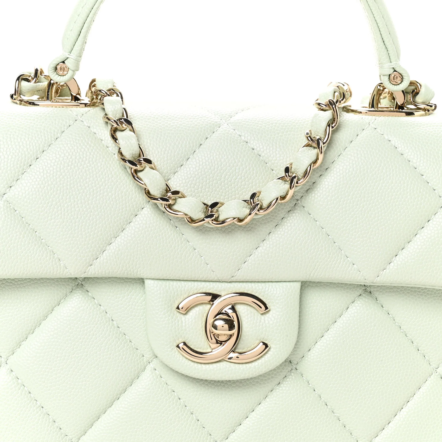 Caviar Quilted Retro Medium Twist Top Handle Clutch Light Green - Image 8