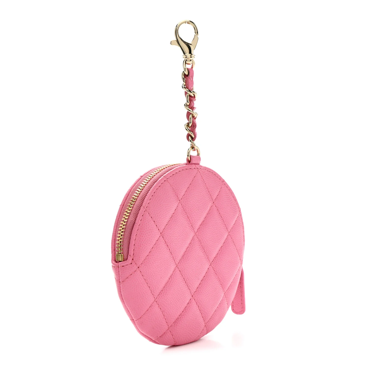 Caviar Quilted Round Clip On Coin Purse Pink - Image 3