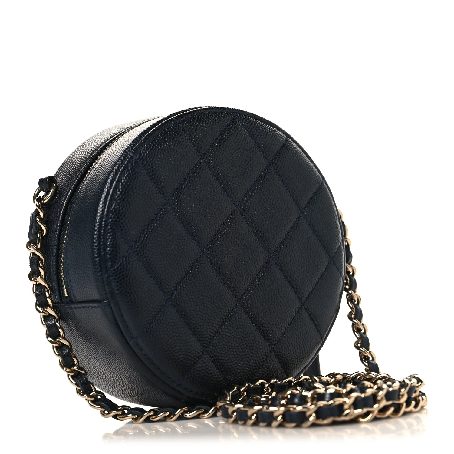 Caviar Quilted Round Clutch With Chain Navy - Image 3