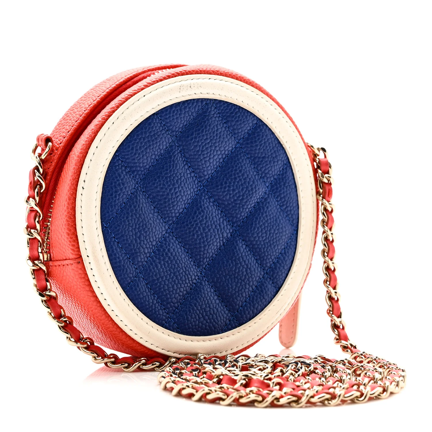 Caviar Quilted Round Filigree Crossbody Blue White Red - Image 3