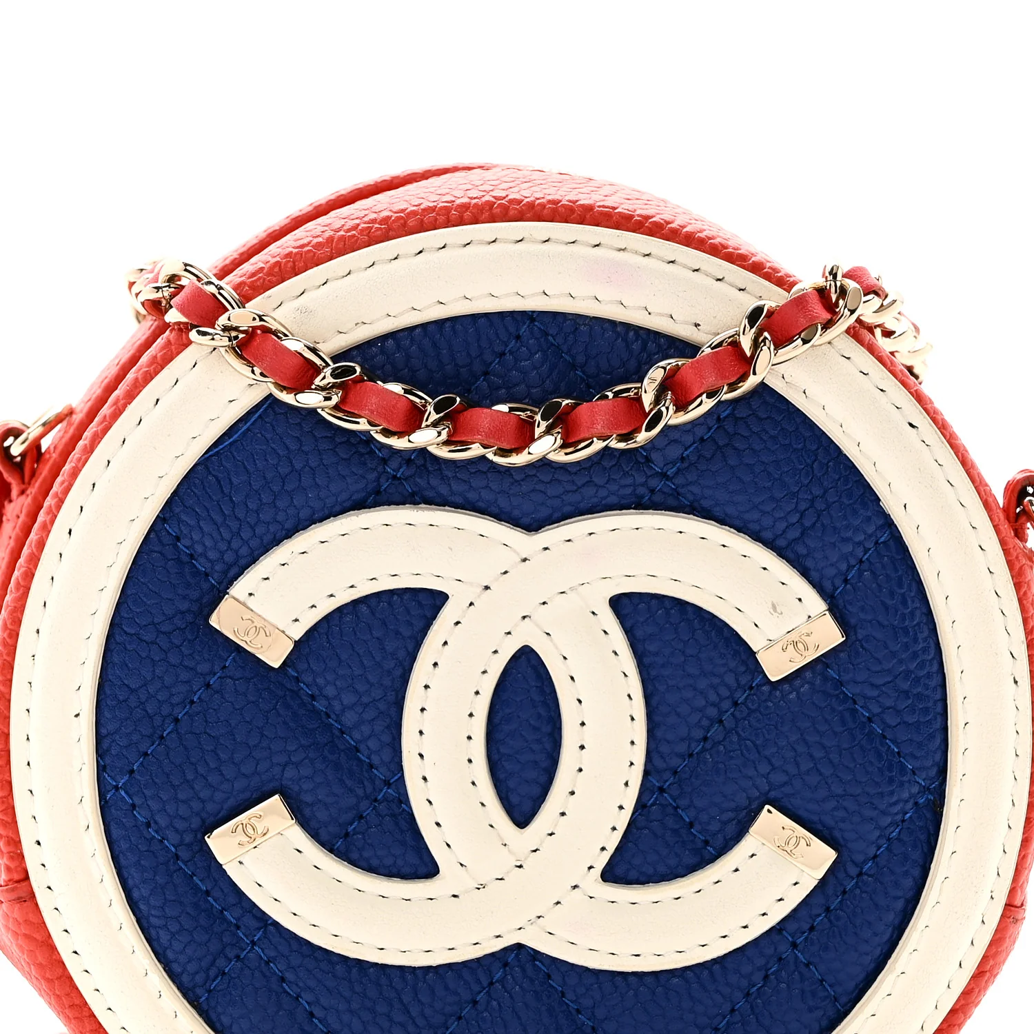 Caviar Quilted Round Filigree Crossbody Blue White Red - Image 8