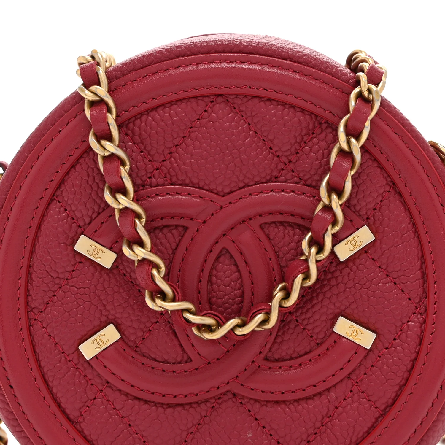 Caviar Quilted Round Filigree Crossbody Red - Image 8