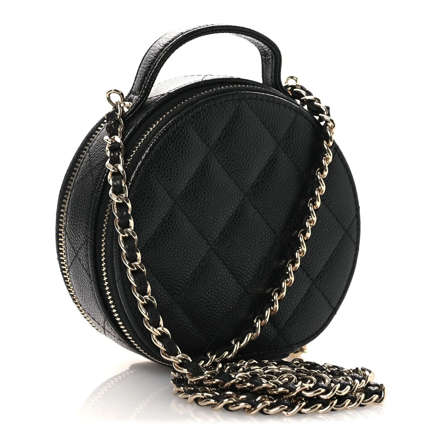 Caviar Quilted Round Handle With Care Vanity With Chain Black - Image 3