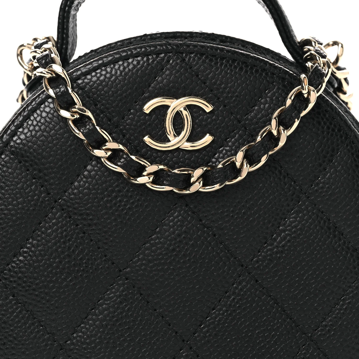Caviar Quilted Round Handle With Care Vanity With Chain Black - Image 8